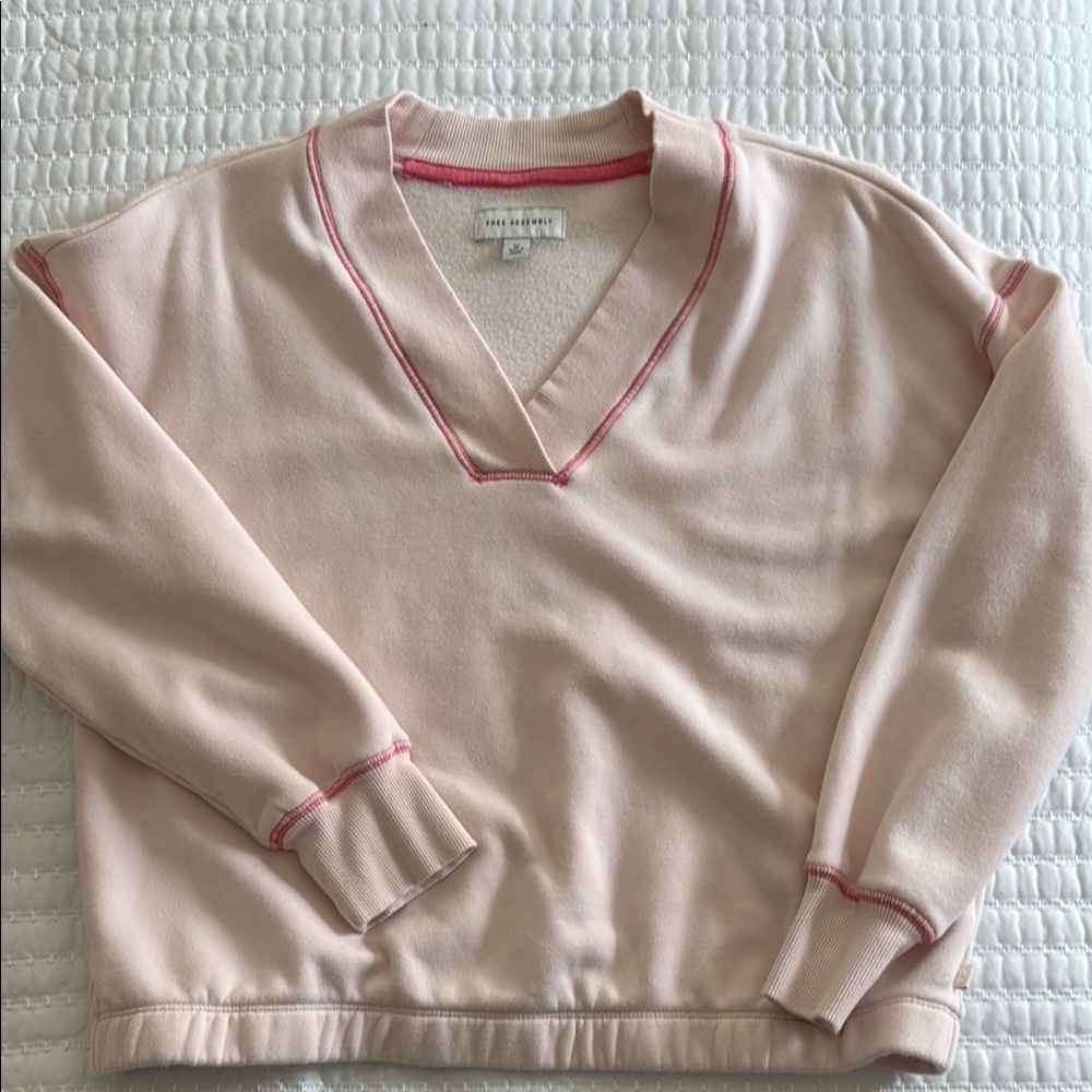 Pink V-Neck sweatshirt with Ribbed Trim